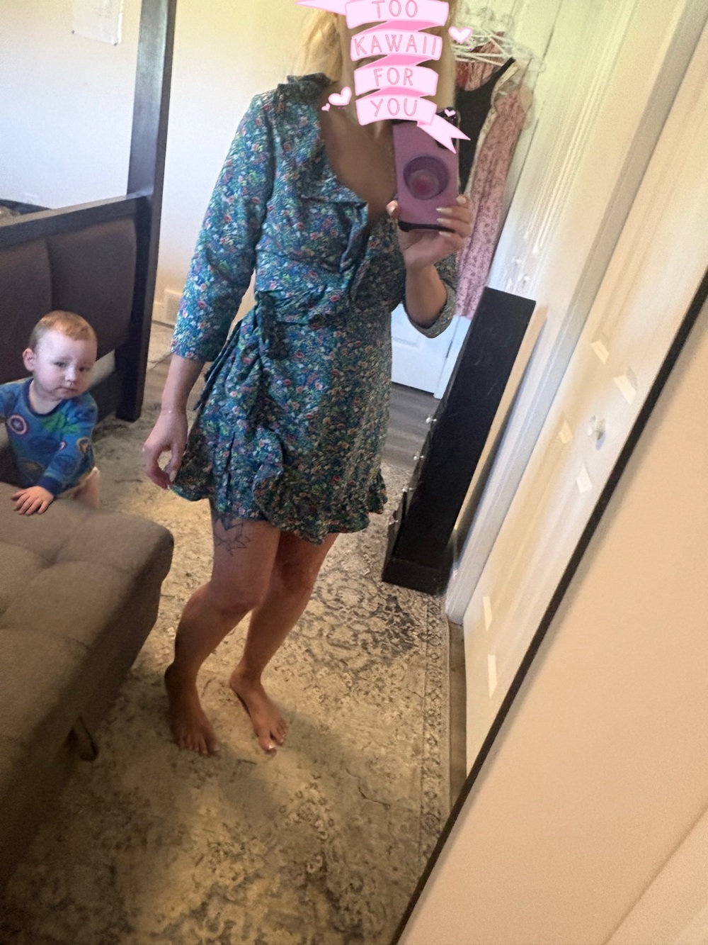 Topshop Teal Floral Wrap Dress